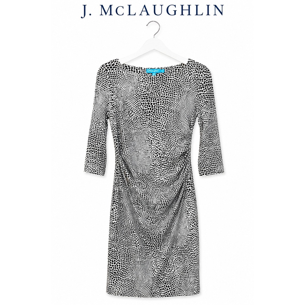 J. McLaughlin Black White Animal Print Ruched Sheath Dress Size Small